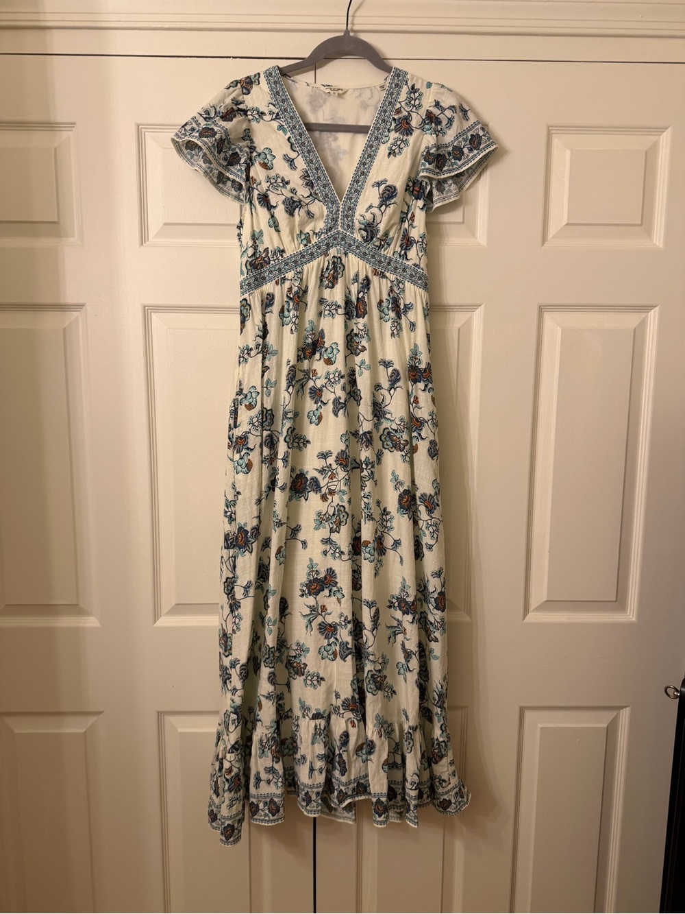 Max Studio Cream Maxi Dress with Blue Floral Print
